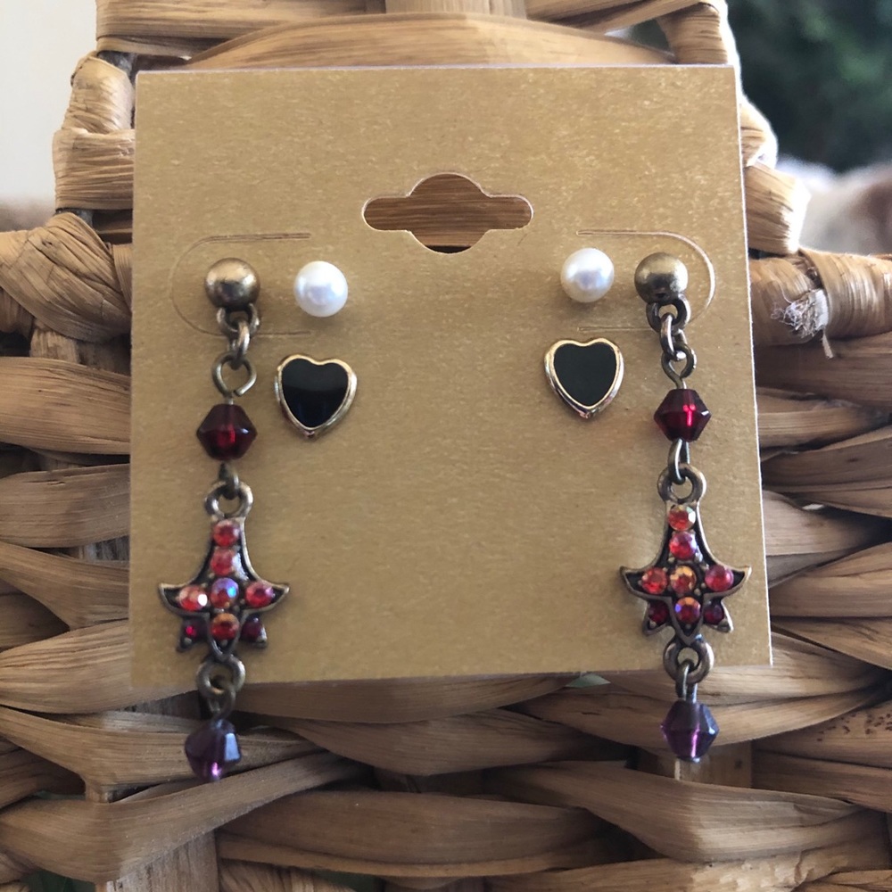 Vintage set of three victorian style earrings